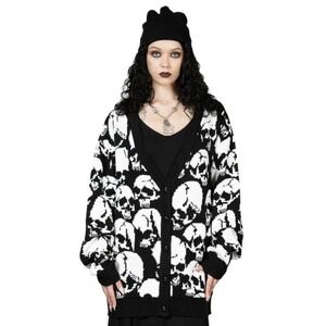 Killstar bone idle skull print oversized sweater small